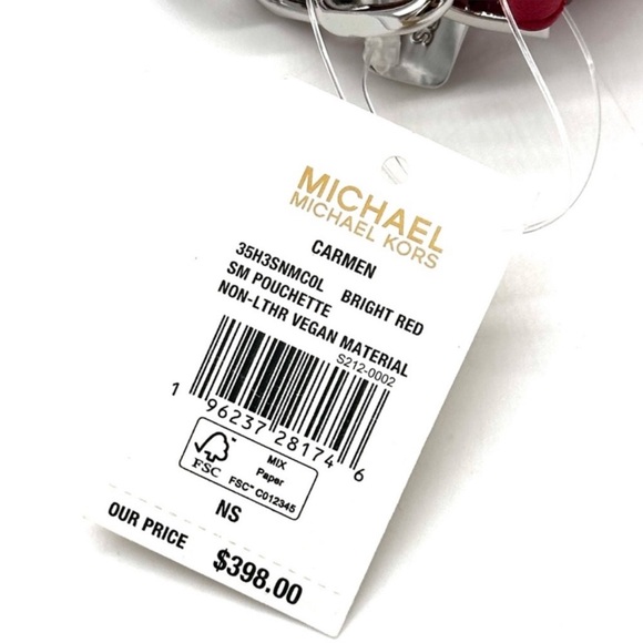 Michael Kors Carmen Small Pouchette Crossbody Bag Red/Silver - Picture 11 of 11